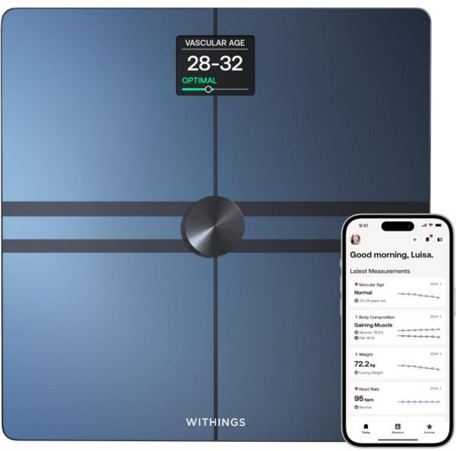 Withings 위딩스 바디 컴프 체중 종합 체성분 분석용 디지털 체중계 Wi-Fi 블루투스 지원 베이비용 정확한 내장지방 측정 심장 건강 애플 기기 호환, Body Cardio, Body Black, Body Black, 1개