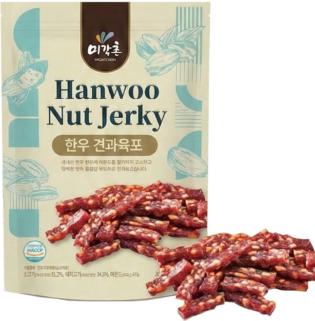 미각촌 30년 전통 한우 견과육포 국내산 한우 한돈에 아몬드를 첨가, 10개, 30g
