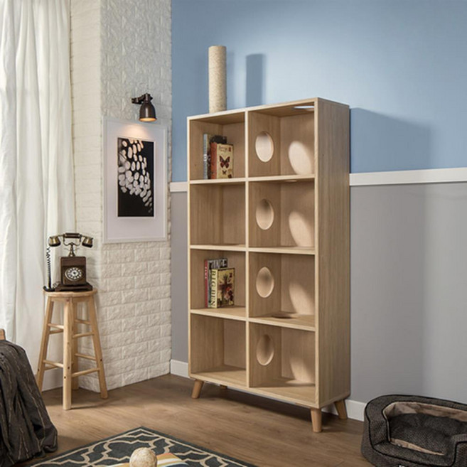 칸막이 통과하는 튼튼한 우드 책꽂이 캣타워 놀이감 가성비 놀잇감 용품 켓, 오크, 1개