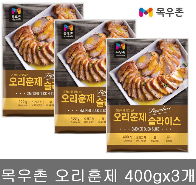 목우촌 훈제 오리 고기 간편팩 400g오리 슬라이스, 400g, 3개