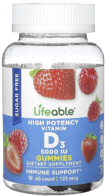 Lifeable 비타민 D3 구미젤리 무설탕 베리 125mcg(5000IU) 60개, 1개, 1개, 60정 - 쿠팡