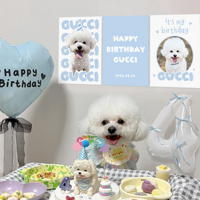 파티아일랜드 몽글 포토 포스터 생일 파티 세트 블루 A4 포토존 강아지 고양이, 1세트, 40cm 숫자 풍선 화이트 8