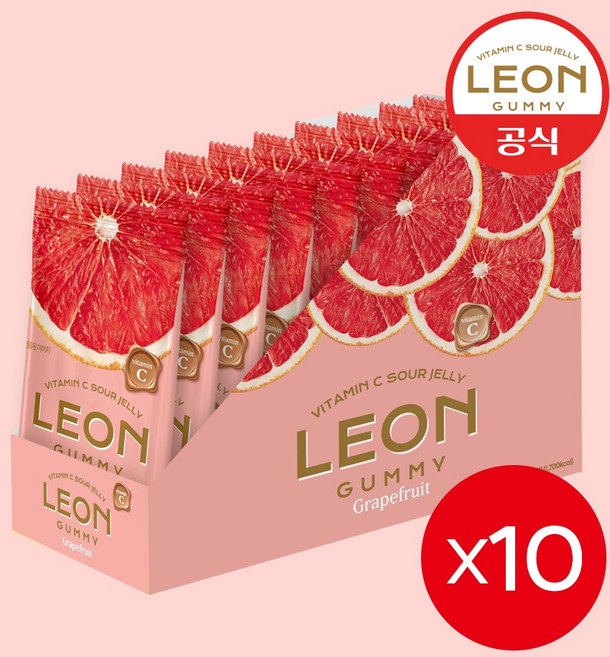 LEON 레옹젤리 과일엄청 신 사우어젤리 대용량 자몽 50g 10개