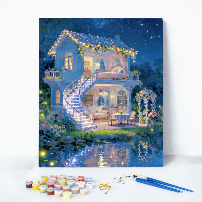 LCLC 피포페인팅 집중력 힐링 취미 유화그리기 DIY 숫자 페인팅 세트 감성 풍경 캔버스 30x40cm, 별빛코티지, 1개