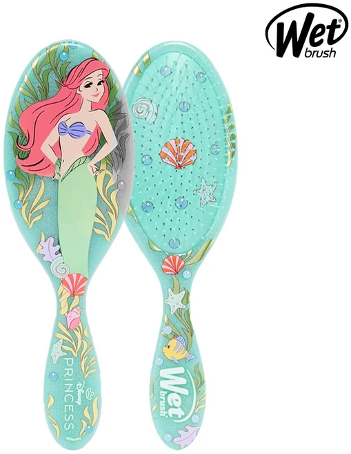 [웻브러쉬] 오리지널 디탱글러 디즈니 프린세스 헤어 브러쉬 두피 마사지 머리 빗 샴푸 드라이, 엘레강스_아리엘, 1개 - 쿠팡