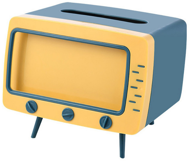 레트로 감성 TV스탈 특이한 핸드폰거치대 각티슈 케이스 겸용 스마트폰 받침대, 1개, 블루