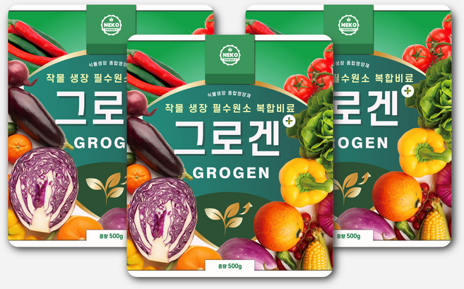 그로겐 플러스 프리미엄 고추 과채류 생장 영양제 복합 비료 토마토 오이 가지 호박, 3개, 500g