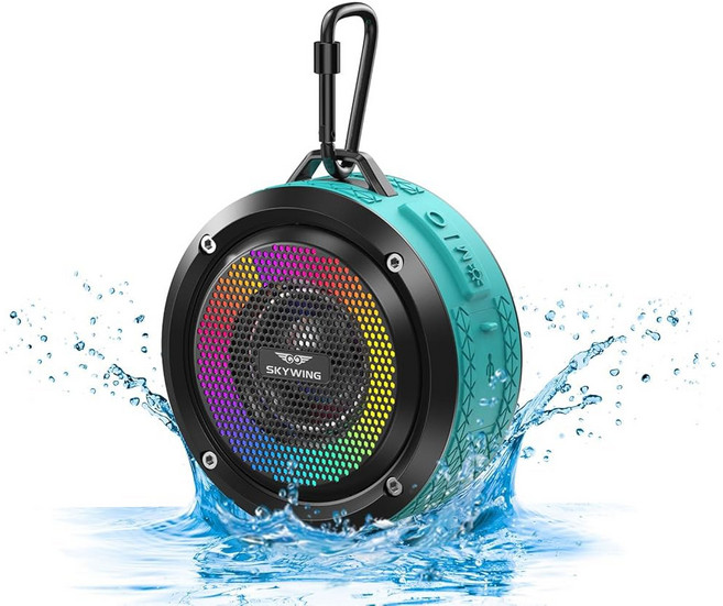 SKYWING 사운드 에이스 S6 IPX7 방수 샤워 스피커 5W 베이스+ 블루투스 스피커 흡입 컵 랜야드 RGB 라이트 자전거 풀 비치용 미니 휴대용 야외 무선, Blue