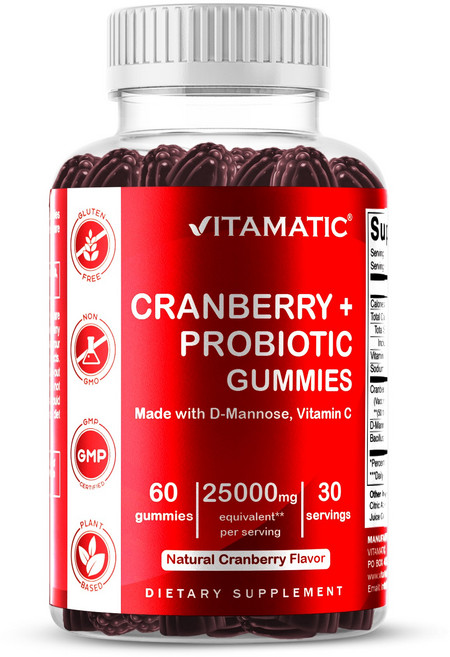 비타매틱 비건 크랜베리 구미 - D-만노스 프로바이오틱스 & 비타민 C 함유 - 60구미, 1개, 60회분