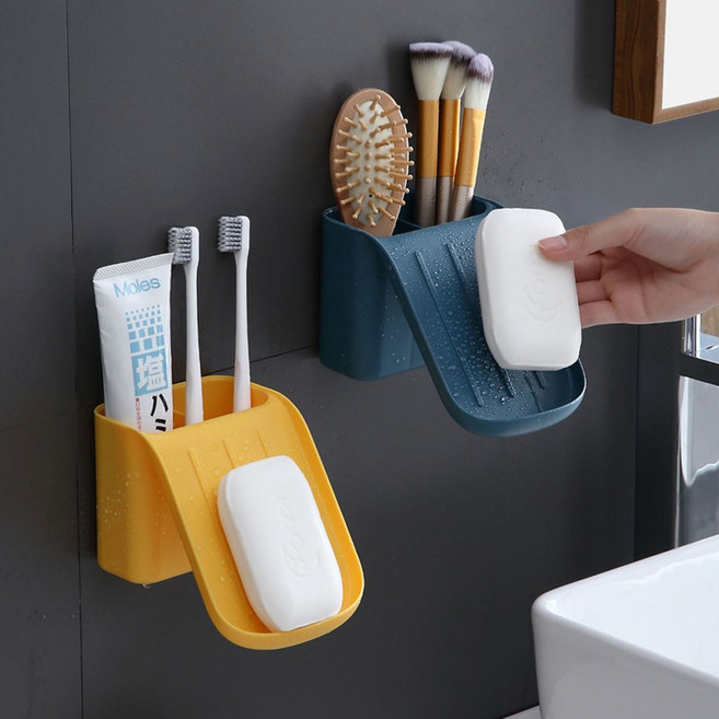 듀얼 칫솔꽂이 비누 거치대, 듀얼 칫솔꽂이 비누거치대 블루, 1개
