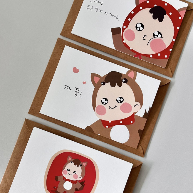 우가차차486 말띠 임밍아웃카드 아기말+카드봉투 세트, 3개