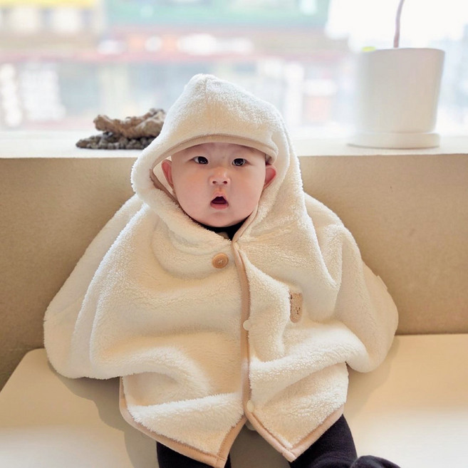 돗투돗 큐비 벨보아 겨울 아기 망토블랭킷 아기띠 사용가능, 돗꼼(크림)