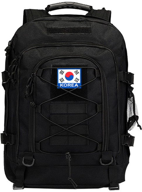 군인가방 / 트래킹 플립 백팩 검정 + 흰색코리아 태극기 패치, 1개