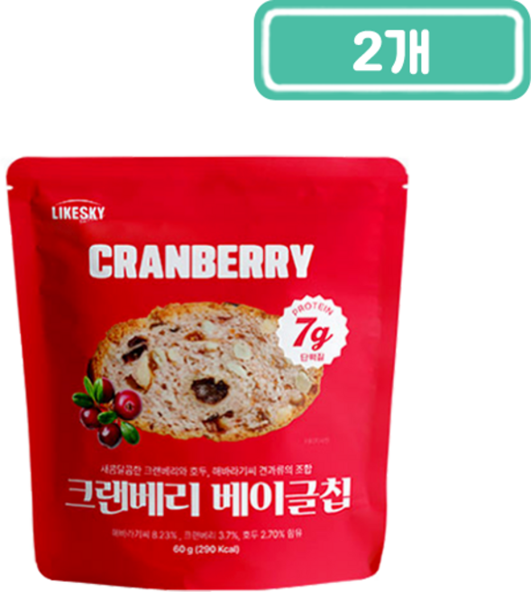 하늘처럼 크랜베리 베이글칩, 60g, 2개
