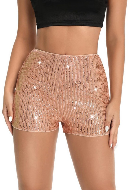 여성을위한 스팽글 반바지 하이 허리 탄성 탄성 반짝이는 직선 다리 반바지 반짝 반짝 반짝 핫 팬츠 솔리드 파티 반바지