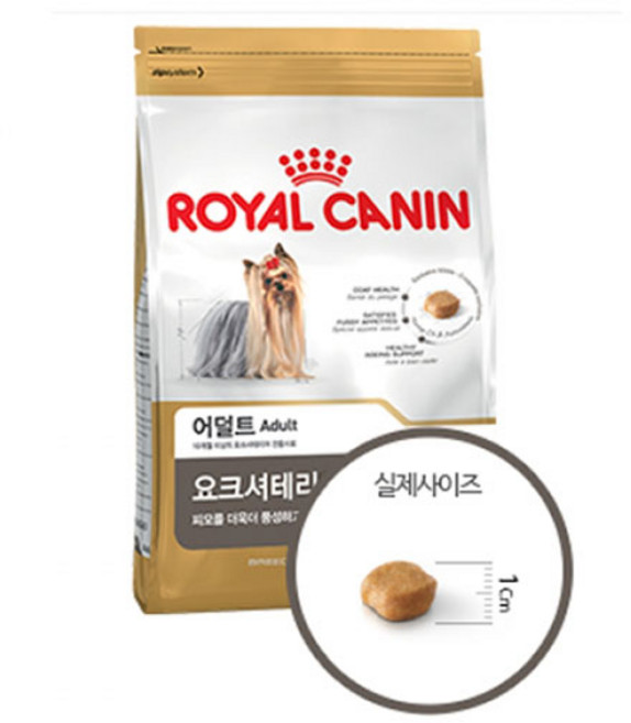 로얄캐닌 독 요크셔 어덜트 1.5kg, 피모 건강에 도움, 까다로운 입맛에 도움, 건강한 활力 유지에 도움, 치석이 많이 생기는 요크셔테리어도 잘 먹는 사료인가요?, 알러지 있는 요크셔테리어에게 금여여해도 괜찮은가요?, 1개