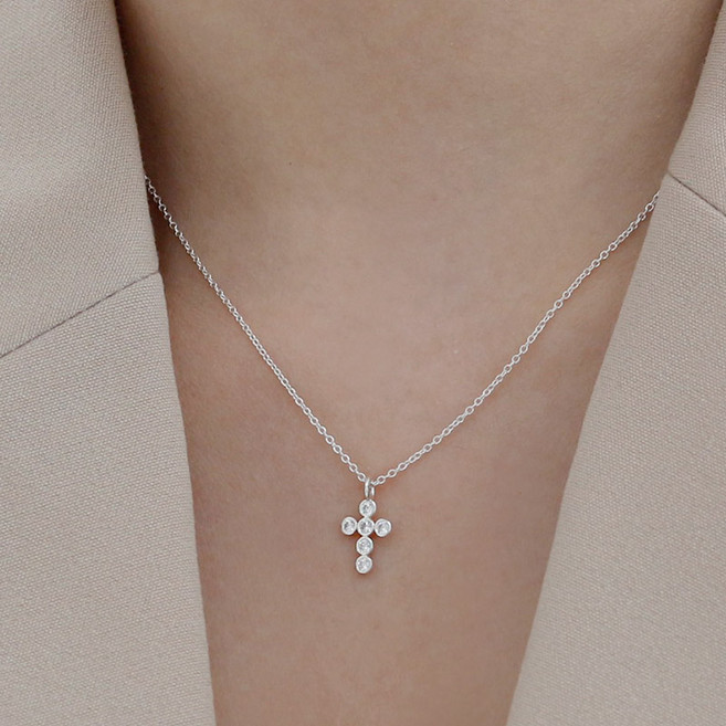 반지소 925실버 여성 미니 순은 십자가목걸이