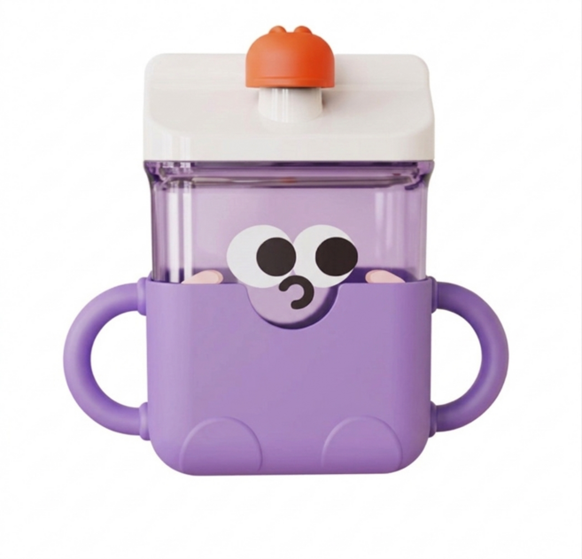 최본 손잡이 빨대컵, 퍼플, 1개, 300ml