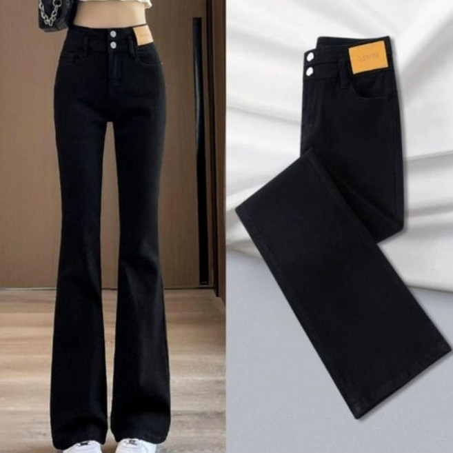 니치유 여성 블랙 부츠컷 팬츠 하이웨스트 슬림핏 청바지 통바지 TZ173