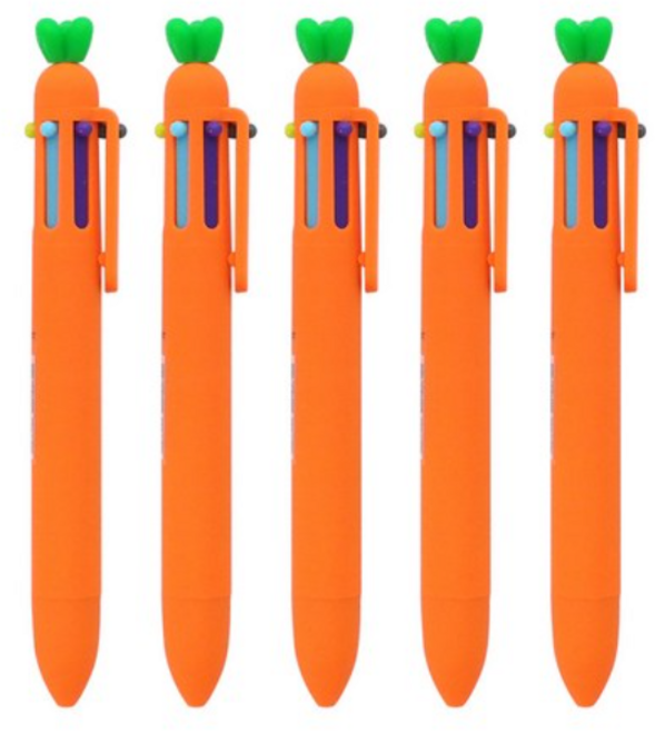 핑크풋 2000 당근 6색 볼펜 0.7mm, 혼합색상, 5개