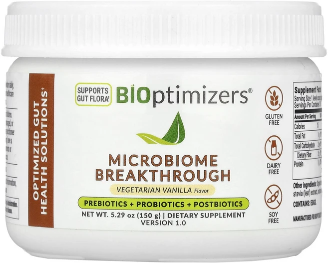 BIOptimizers Microbiome Breakthrough Prebiotics + Probiotics + Postbiotics Vegetarian Vanilla, BIOptimizers, Microbiome Break, 1개 - 쿠팡