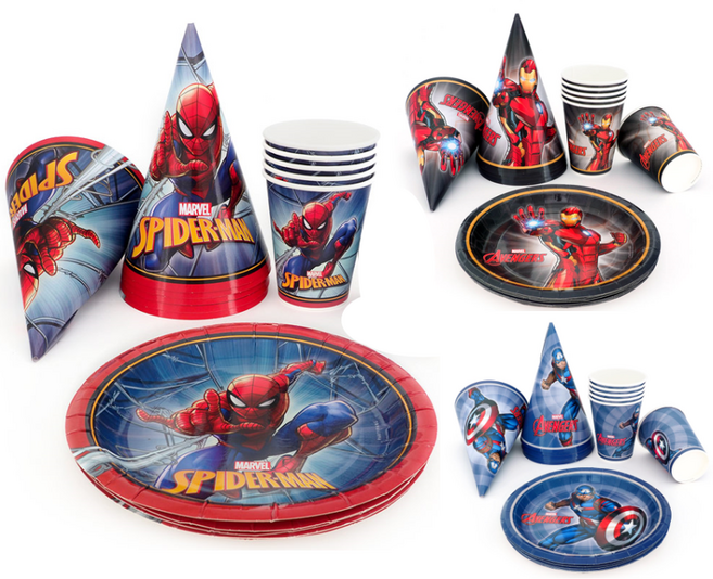 마블 파티 테이블 패키지 4인세트 스파이더맨아이언맨캡틴아메리카블랙팬서엘사 접시 고깔모자 컵 데코, 블랙팬서, 1개