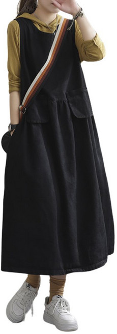 데님 원피스 여 봄 가을 미디 루즈핏 빈티지 민소매 원피스 뉴타임즈 Y957C152