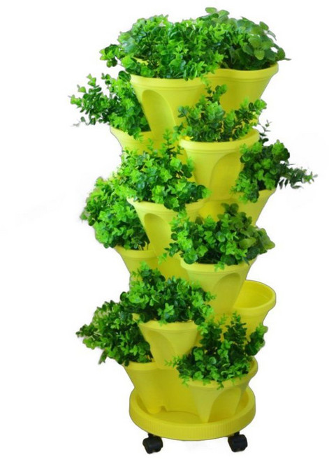 수직 화분 베란다 모종 딸기 가드닝 벽걸이 타워형 텃밭 식물벽, 8. 블루/3잎/4단+받침대, 1개