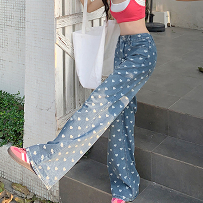 대박난박양 하트 와이드 데님 팬츠