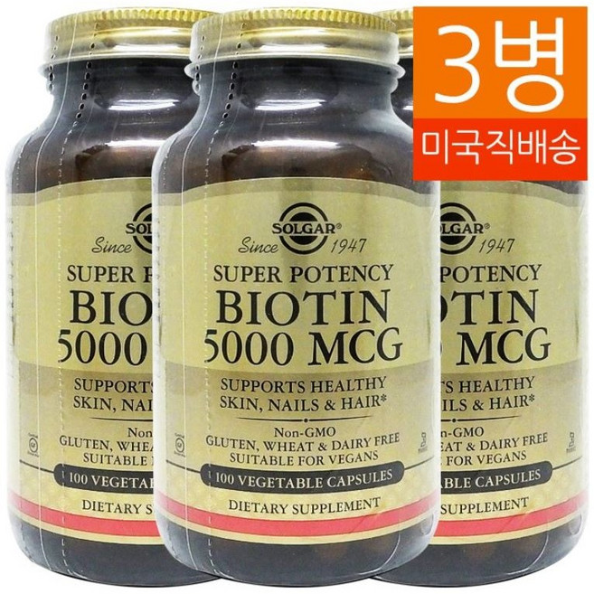 솔가 슈퍼 포텐시 비오틴 5000mcg 베지터블 캡슐, 100정, 3개