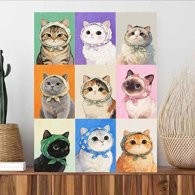 뜨레스 DIY 명화그리기 유화세트 예쁜 고양이 40x50cm, 1세트, 고양이01