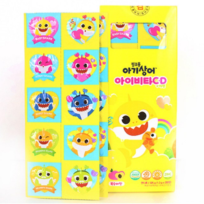 핑크퐁 아기상어 아이비타C D+아연 250정 + 핑크퐁 키즈밴드 세트 복숭아맛 개별포장 판비타민, 1세트