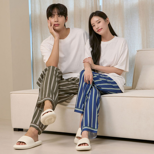글램공감 파블로 잠옷바지 남녀공용 커플 스트라이프 홈웨어 파자마 5colors