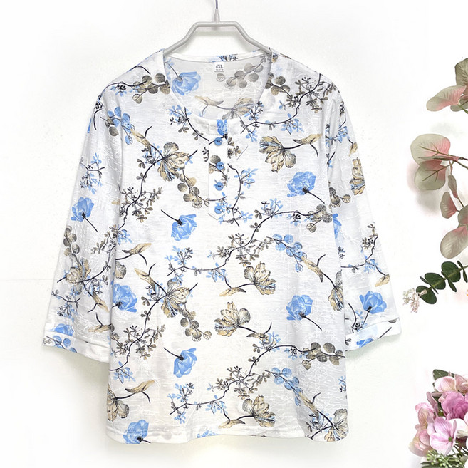 국민할매 할머니옷 엄마옷 여름 데일리 열매꽃 면 라운드 7부 티셔츠[CH-T22] 요양원옷