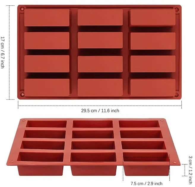 베이킹 에너지 바용 직사각형 실리콘 캔디 몰드 초콜릿 단백질 옥수수 빵 푸딩 12 캐비티 버터, 01 초콜렛, 1개