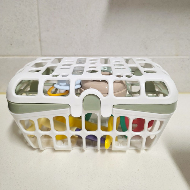 릴스베이 식세기 젖병 바스켓 식기세척기 빨대 치발기 소품 설겆이 2단 렉 보관함, 1개, 화이트그린