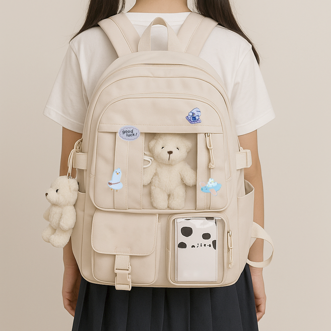 와이비비 곰돌이 큐티 데일리 백팩 학생 책가방 인형+뱃지
