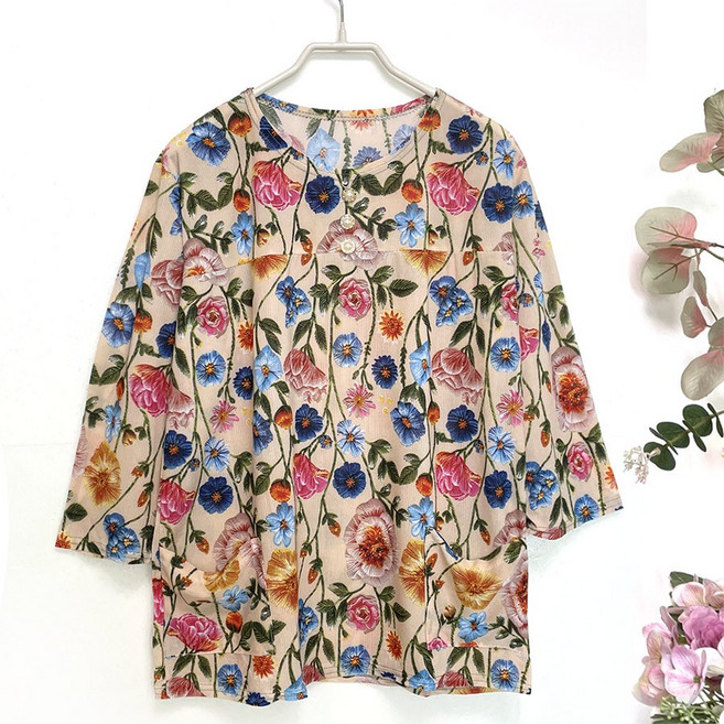 국민할매 할머니옷 엄마옷 여름 쿨펀칭 냉감 앞포켓 진주 7부 티셔츠[SH-MS01] 요양원옷