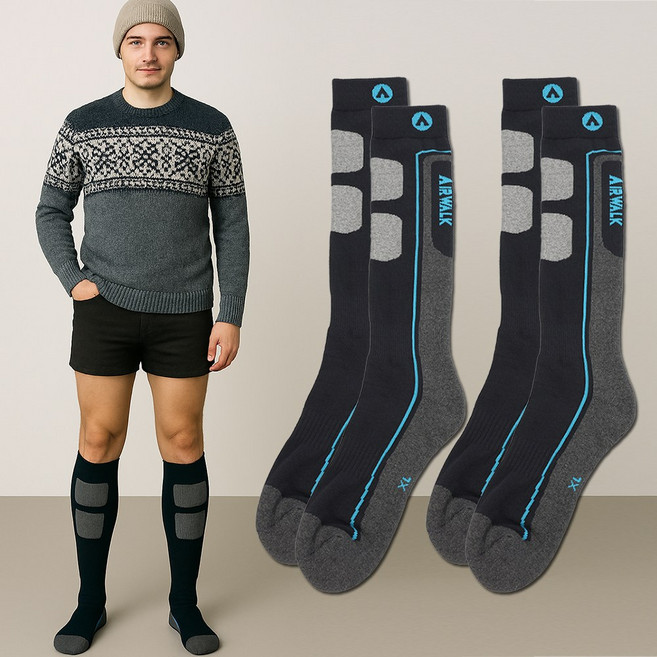 cozysocks 남자 여자 아동 스노우보드 스키양말 2켤레 세트, 블루, 2개