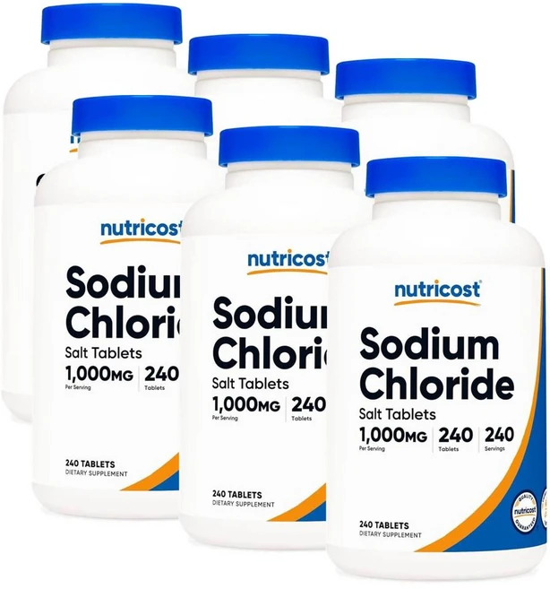 뉴트리코스트 소디움 클로라이드 1000mg 소금타블렛 Nutricost Sodium Chloride, 6개, 240정 - 쿠팡