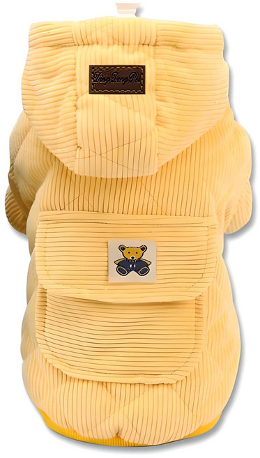 딩동펫 반려동물 빅포켓 골덴 후드점퍼, 옐로우, 1개