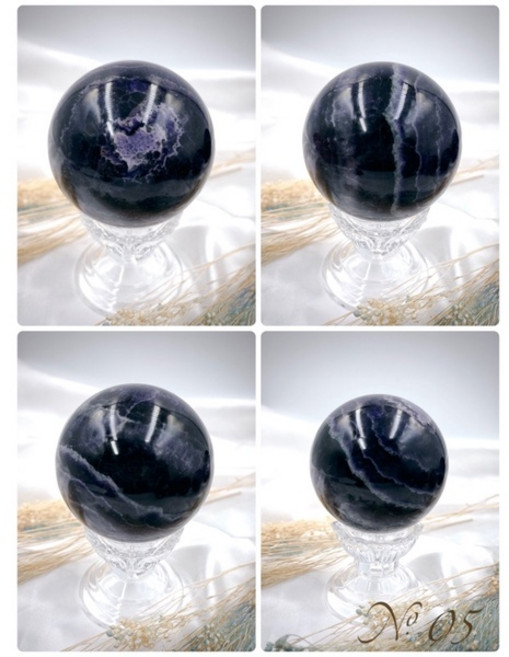SWEET HEART 田芯精選 天然水晶螢石球 特殊紋理紫螢石球 贈底座, No.05 (730g 76mm),圖示