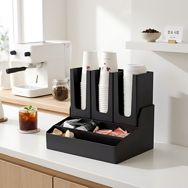 센토바 업소용 종이컵 디스펜서 컵정리함 사무실 탕비실 필수템, 1개, 블랙