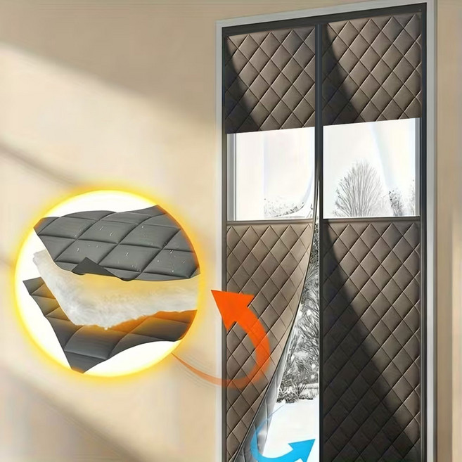 하루꿈 자석 무타공 두껀운 방한커튼 현관 외풍차단 겨울 보온커튼 방풍비닐 커튼 벨크로 개폐창 디자인 거실 침실 분리 방음 커튼, 1개