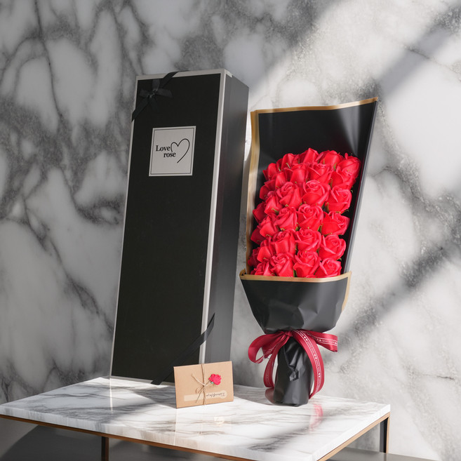 엠제이 30송이 로즈 장미 조화 선물용 꽃다발, 로지레드 (엽서포함), 1개
