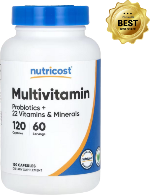 뉴트리코스트 종합비타민 프로바이오틱스 22가지 비타민 및 미네랄 캡슐 120정 / 해외직구 미국정품, 1개
