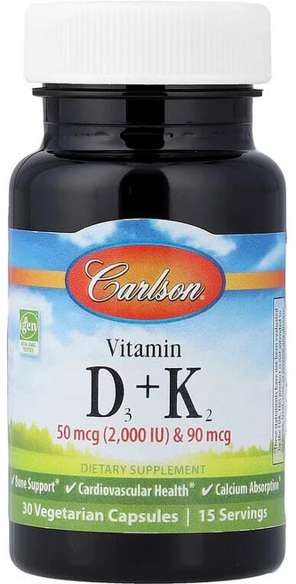 Carlson 비타민D3 + K2 베지 캡슐 30정 CAR-10600, 1개 - 쿠팡