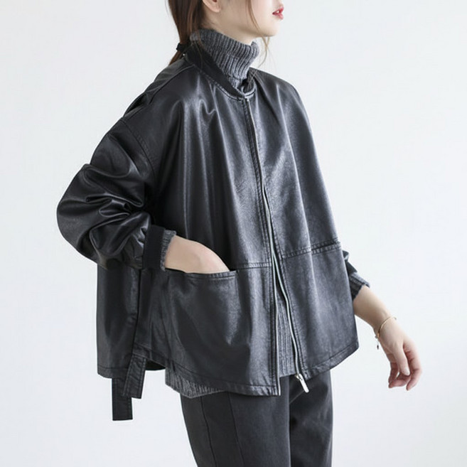 지디오 여성 가죽 라이더 자켓 오버핏 항공 집업 점퍼 가을 겨울 아우터 빅사이즈