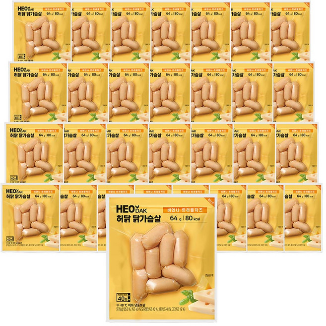 허닭 닭가슴살 비엔나 소시지 트리플치즈 64g, 30개