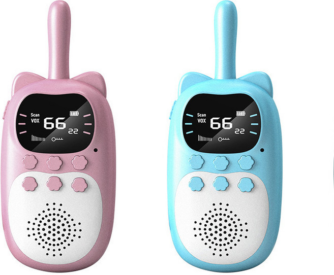 Montheria 무전기 대화가능 거리 최대 3KM 고양이 귀여운 모양 방수기능 비상등기능 벨크로 테이프 증정, 2개